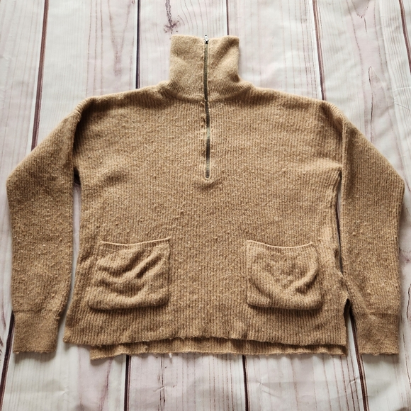 Madewell "Glenbrook Half-Zip Pullover Sweater" Heather Saddle Tan Women's Size M - Picture 5 of 12